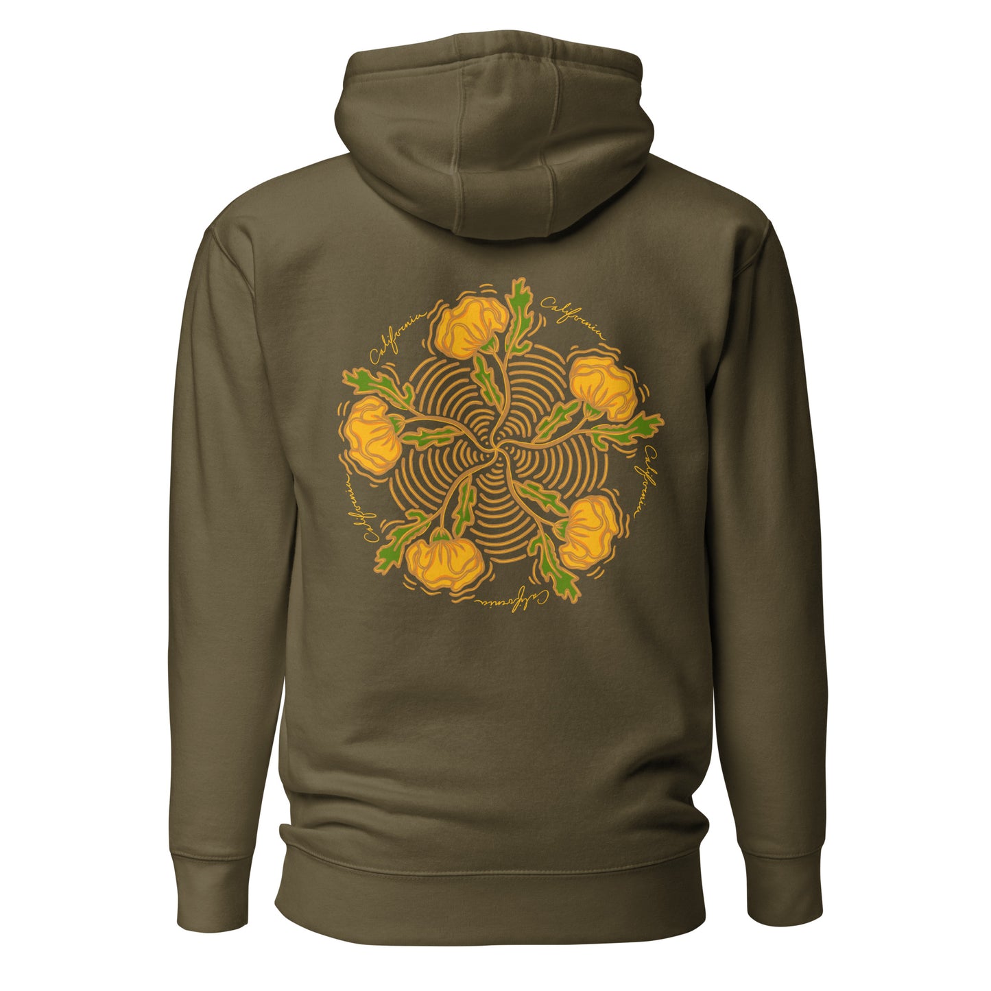 Cali Ripples premium unisex hoodie, by Three in the Trees, back military green