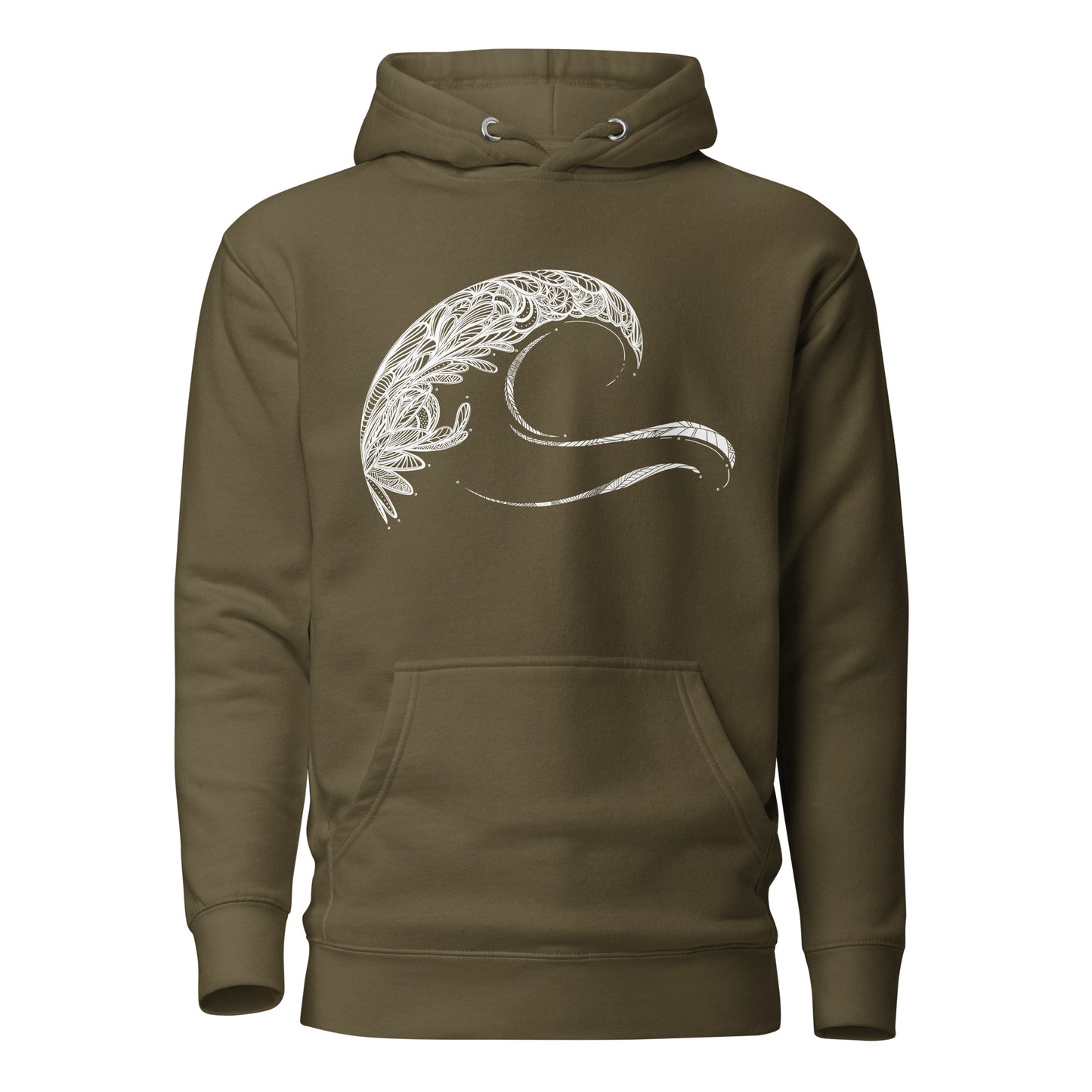 Unisex hoodie featuring Tribal Wave, design by Three in the Trees. military green