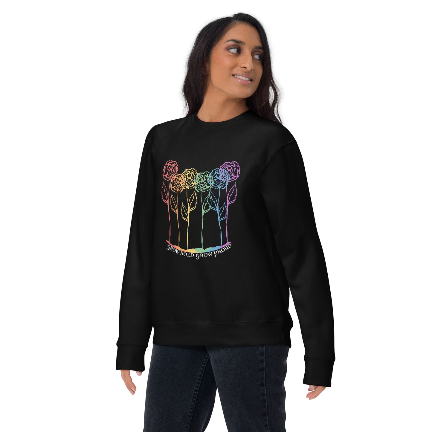LGBT Bloom Premium Sweatshirt, black, model, three in the trees