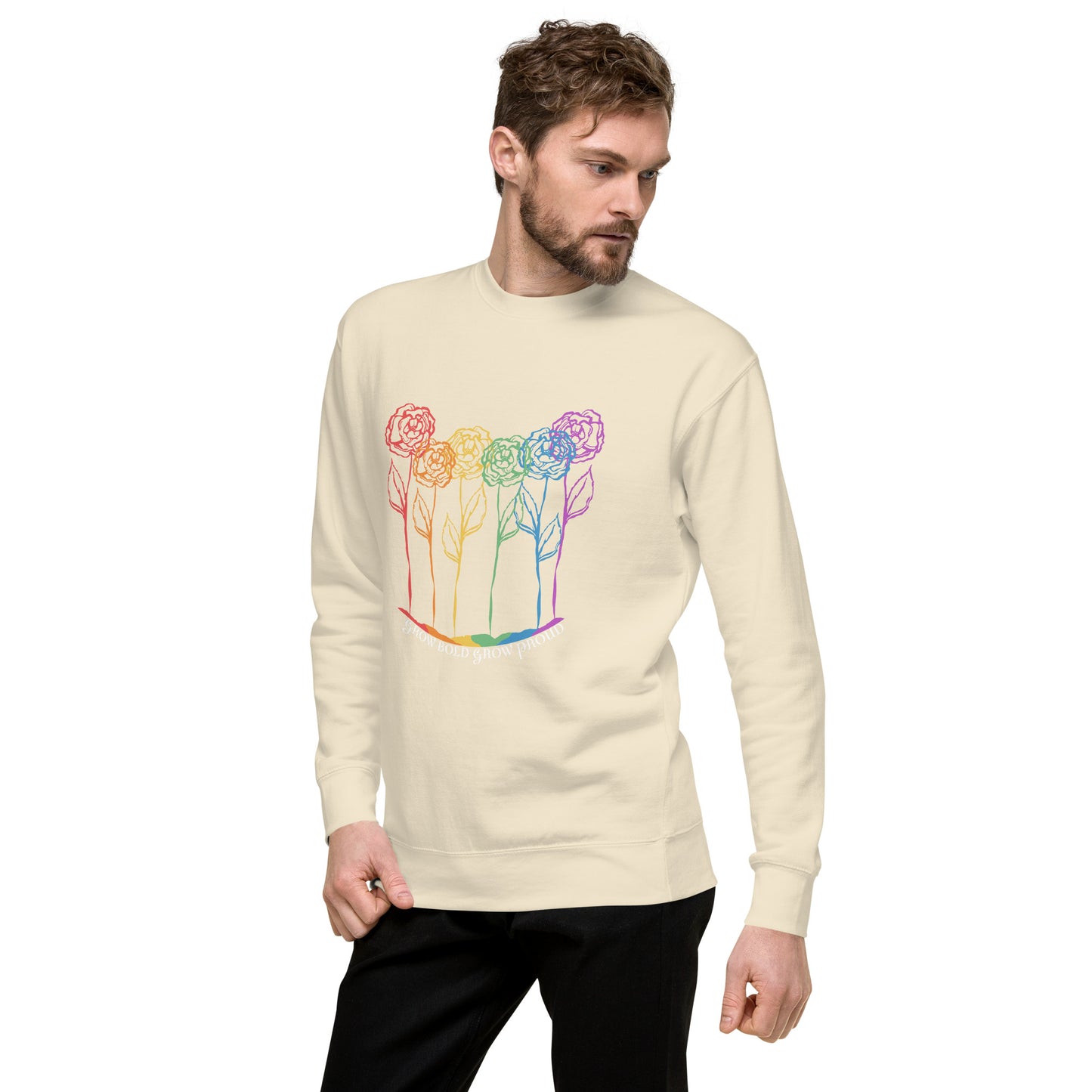 LGBT Bloom Premium Sweatshirt, bone, model, three in the trees