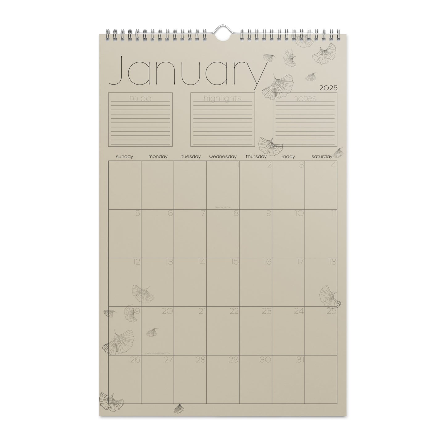 Product mockupThree in the trees 2025 wall calendar, January