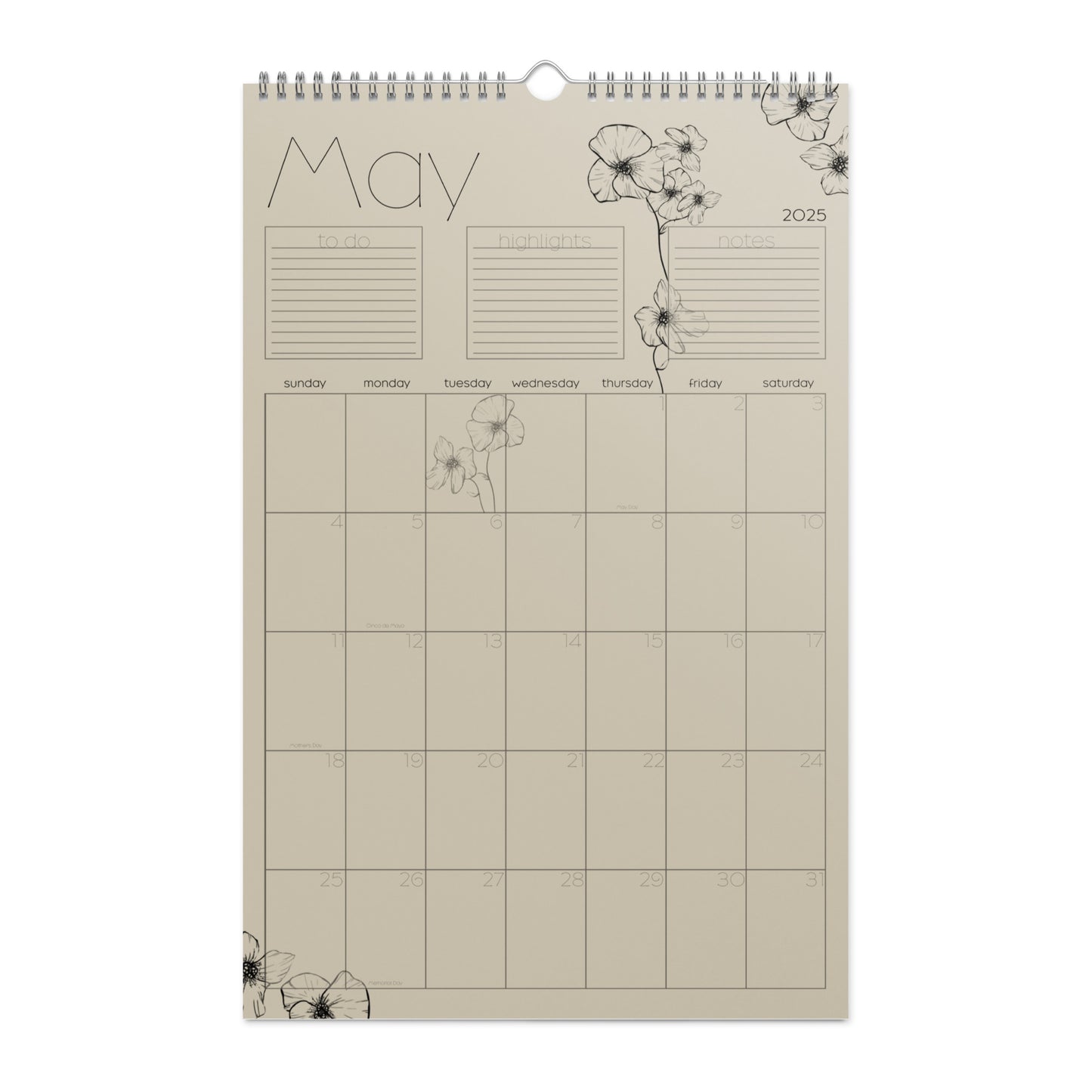 Three in the trees 2025 wall calendar, May