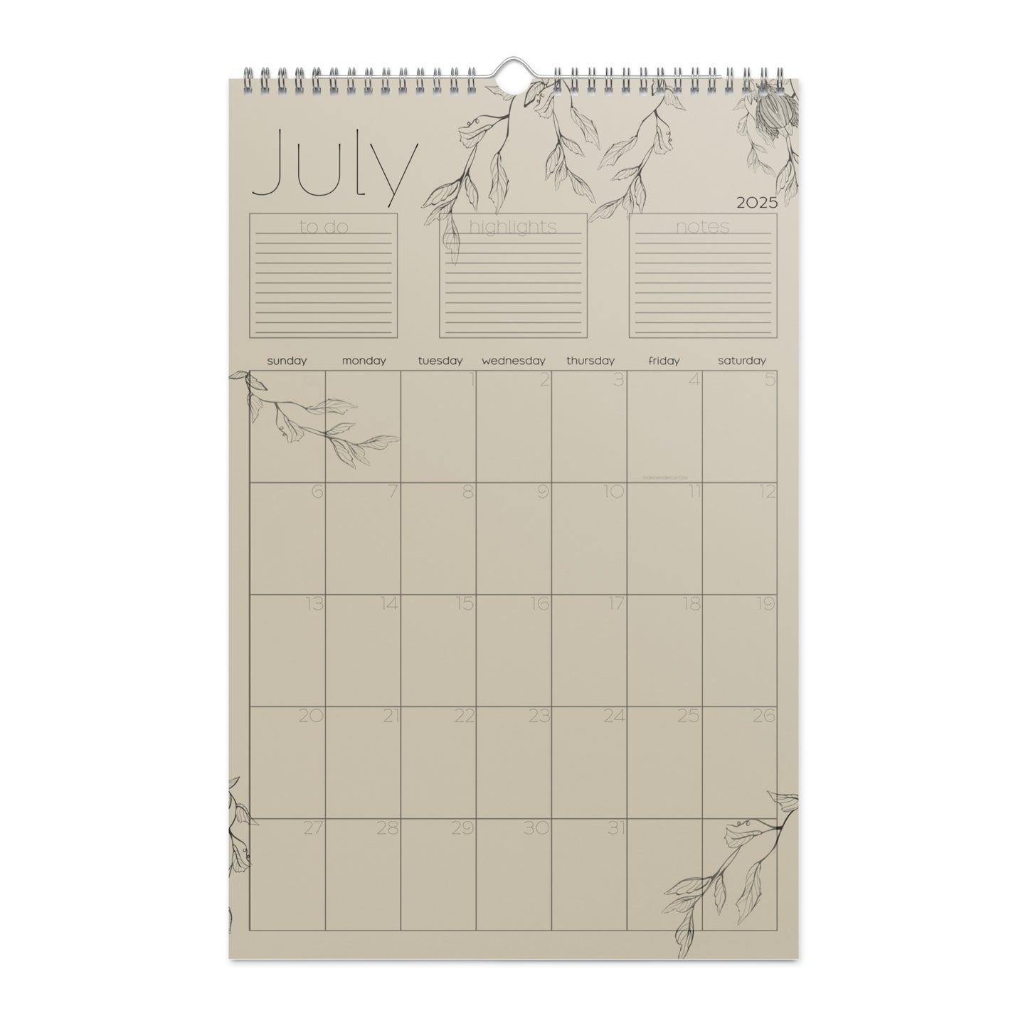 Three in the trees 2025 wall calendar, July