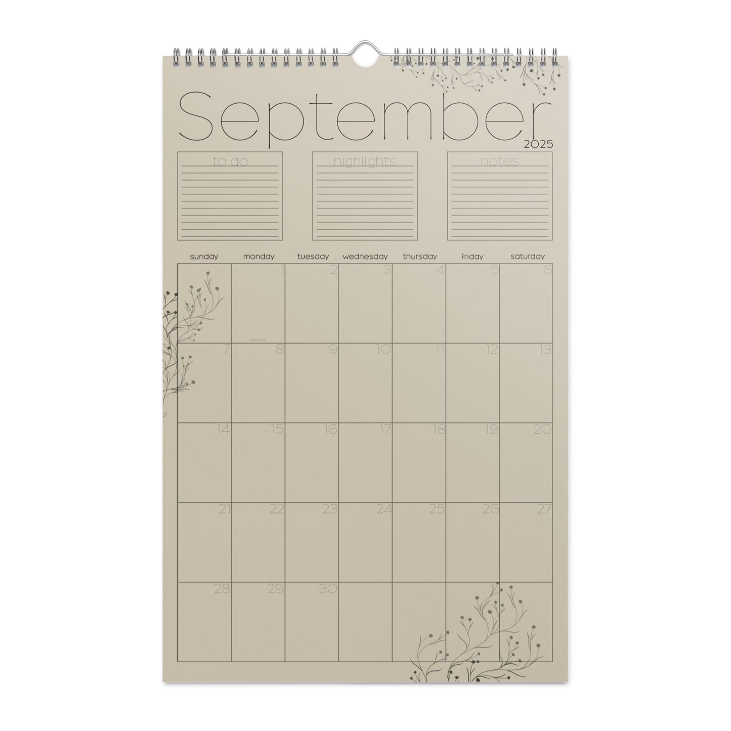 Three in the trees 2025 wall calendar, september