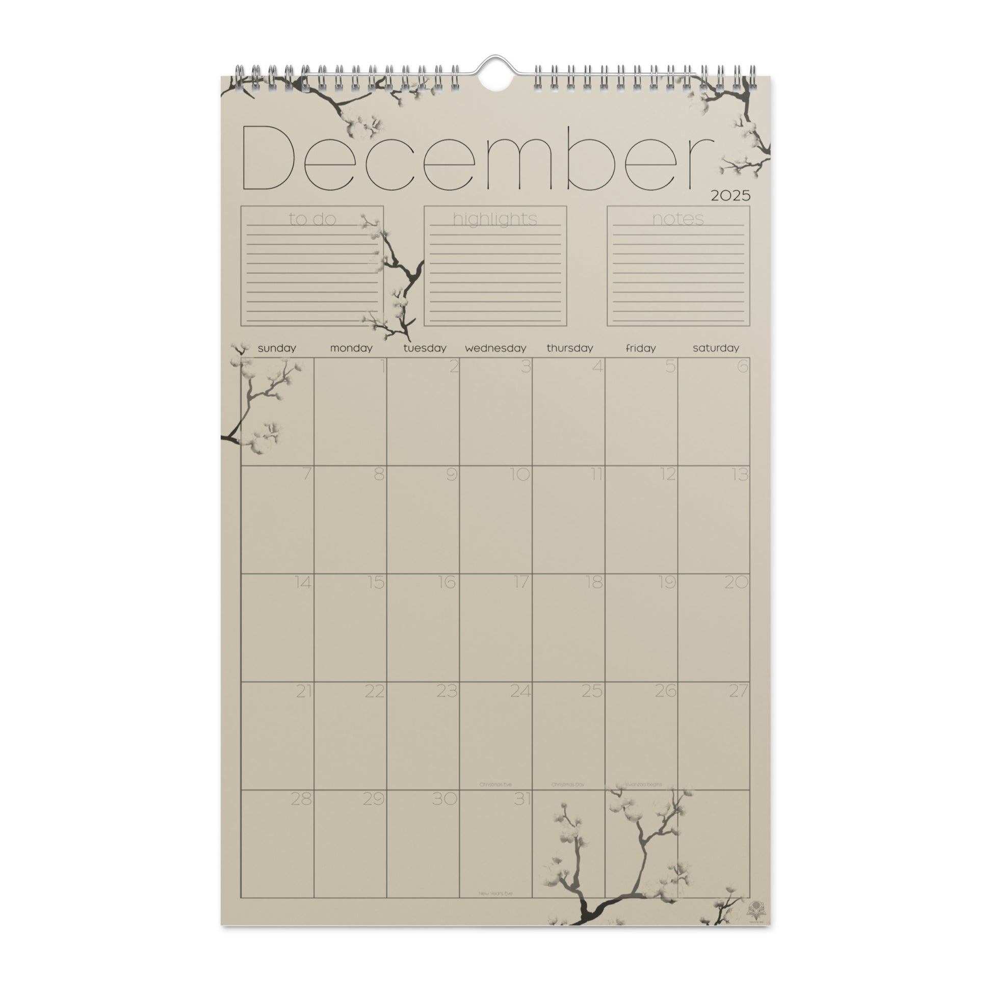 Three in the trees 2025 wall calendar, December