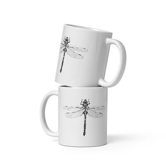 white glossy mug dragonfly ink art print 11 oz.