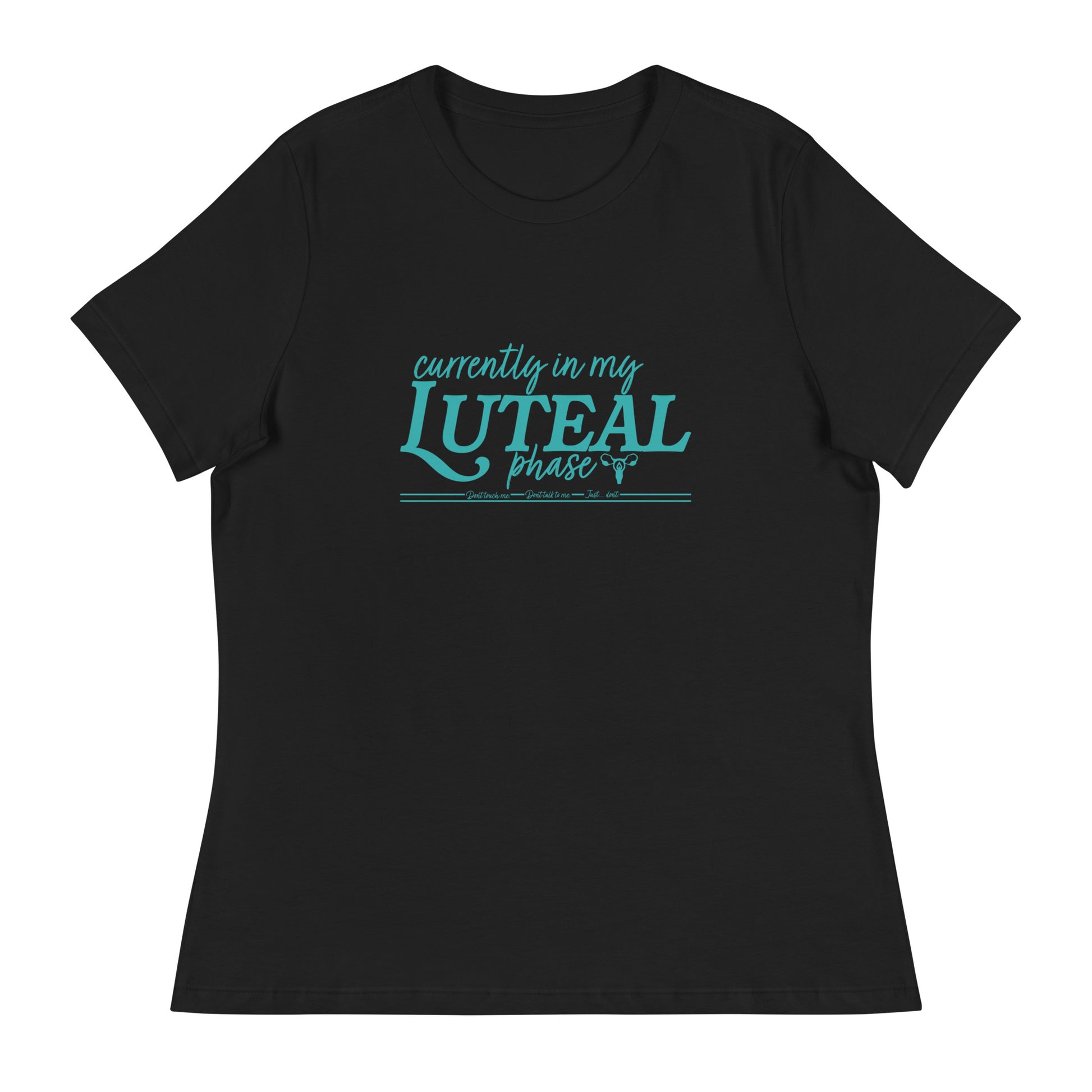 women's relaxed t-shirt, luteal phase front graphic, black